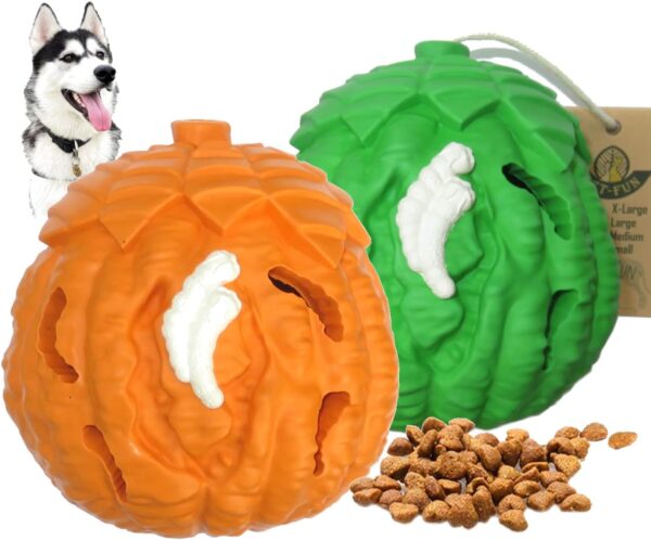 Pet-Fun® Treat Ball Dog Toy Pomelo, Tough Dog Balls hiding the treats, Interactive IQ Puzzle Chew Toy, Erratic Bounce, Virtually Indestructible for Dogs & Puppies, bigger pack greater value