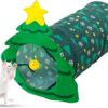 Pet Tunnel Tube Toy Green Cat Crinkle Toy Christmas Tree Interactive Cat Toy Outdoor Dog Play Tunnels with Suspended Ball Collapsible Kitten Exercise Tunnel Cat for Cats Puppy Rabbit Cat Tunnel Toy