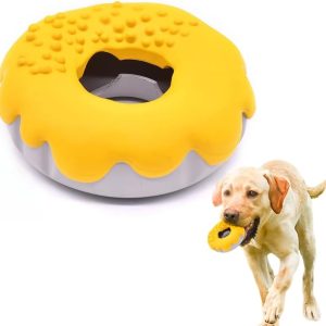 PetBuds Dog Toys Indestructible - Interactive Dog Toys For Boredom - Doughnut Shape Indestructible Dog Toys and Chew Toys For Dogs - 2 in 1 Dog Treat Toy and Dog Chew Toys. (Bright Yellow, Doughnut)