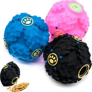 Petopedia 3 X DOG BALLS [8 cm] Interactive Dog Toys for Boredom GIGGLE TREAT DISPENSER Exciting Sound Dog Treat Toy Teeth Cleaning Bite Resistant Dog Chew toys (3 Balls(1 of Each))