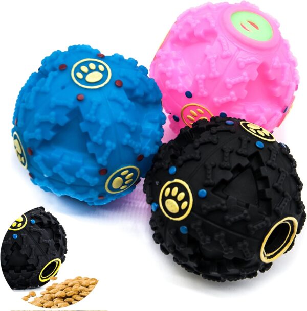 Petopedia 3 X DOG BALLS [8 cm] Interactive Dog Toys for Boredom GIGGLE TREAT DISPENSER Exciting Sound Dog Treat Toy Teeth Cleaning Bite Resistant Dog Chew toys (3 Balls(1 of Each))