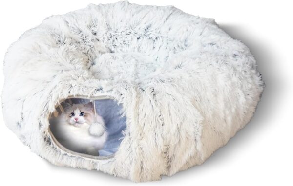 Plush Cat Tunnels Beds for Indoor Cats, 2-in-1 Cat Tunnel Haven for Endless Fun and Comfort Easy to Store, Removable and Washable 80 * 25cm (Gray)