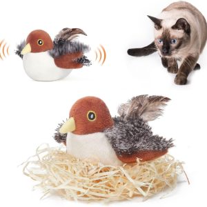 Potaroma Cat Toys Flapping Bird Sparrow (No Flying) Rechargeable, Lifelike Chirp Tweet, Interactive Touch Activated Kitten Exercise for All Breeds, Cat Kicker Catnip Toys 4.0 Inches