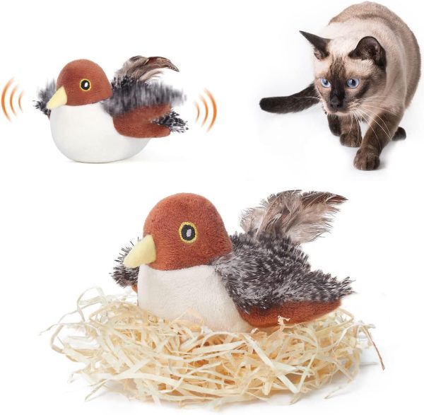 Potaroma Cat Toys Flapping Bird Sparrow (No Flying) Rechargeable, Lifelike Chirp Tweet, Interactive Touch Activated Kitten Exercise for All Breeds, Cat Kicker Catnip Toys 4.0 Inches