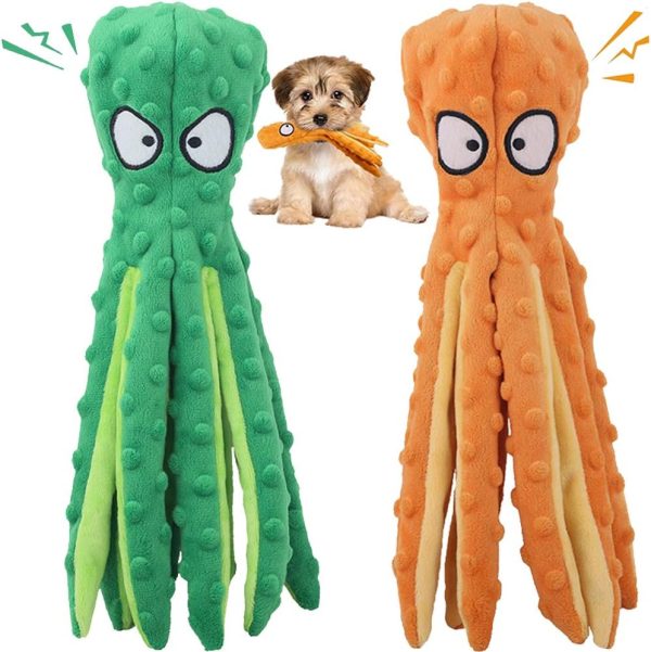 Qanye 2 Pieces Plush Dog Toys, Squeaky Dog Toys, Durable Dog Chew Toys, No Filler, Cute Octopus Shape, Used to Clean Teeth, for Puppy and Medium Dogs