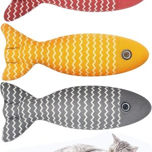 RJFUJP 3PCS Catnip Toy, Cat Catnip Toys Fish, Plush Cartoon Kitten Teething Interactive Toy for Pet Cat Playing Chewing Teeth Cleaning(Red, Orange, Grey)