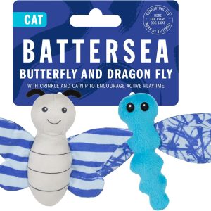 Rosewood Battersea Butterfly and Dragonfly Duo Cat Toys, Catnip Toys, 2PC Cat Toys with Battersea Prints, Crinkle and Plush Toys for Cats, Blue