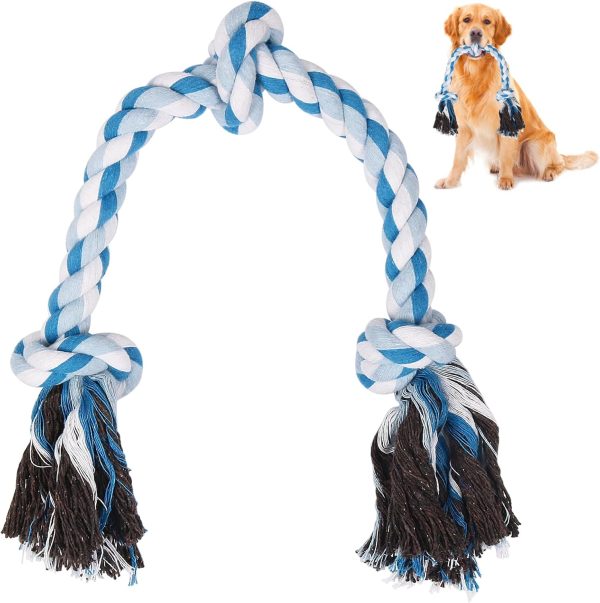 SZEETECH Dog Rope Toys, 3 Knots Chew Pull Toy for Large Medium and Small Dogs, Natural Cotton Dog Pull Rope for Tug of War and Teeth Cleaning (Blue)