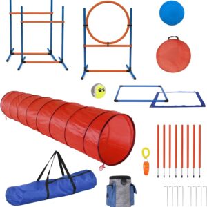 Sedeke 15 Piece Pets Agility Training Equipment, Obstacle Training Course Kit, Adjustable Dog Hoop, Dog Jump, Weave and Blind Poles and Pause Box for Dog Obstacle Course Outdoor Game