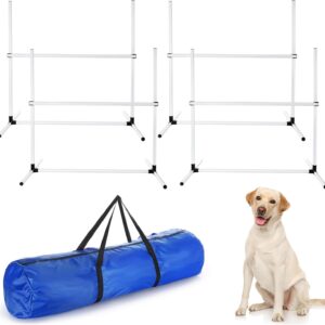 Shappy 4 Pieces Dog Agility Equipment with Adjustable Height Jump Bars Adjustable Dog Agility Jumps with Carry Bag Exercise Dog Jumping Hurdles for Indoor Outdoor Dog Agility Course Game, White