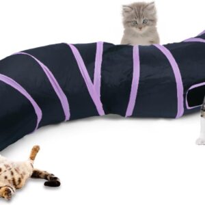 Sheldamy Cat Tunnel, S-2-Way Cat Tunnels for Indoor Cats, Collapsible Cat Play Tunnel, Interactive Toy Maze Cat House with 1 Play Ball for Cats, Puppy, Kitty, Kitten, Rabbit (Pink & Black)