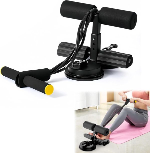 Sit Up Bar Foot Holder, Portable Sit Up Floor Holder, With 2 Strong Suction Cups, Sit Up Exercise Equipment, Adjustable Foot Holder, 3 Level Adjustable, Elastic Pull Rope, for Abs Workout Aids