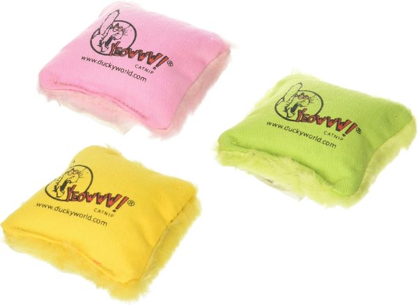 Speciality Pack Containing 3 Yeowww! 100% Organic Catnip Pillows (Contains a Pink, Yellow and Green Pillow)