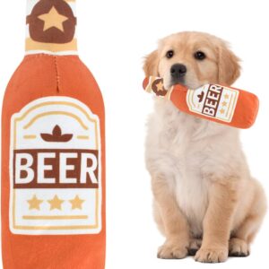 Squeaky Dog Interactive Play Toy, Dog Toys, Interactive Dog Chew Toy, Beer Bottle Plush Puppy Toys Portable Funny Cute Pet Plush Squeaky Dog Toy for Small Medium Dogs and Other Pets