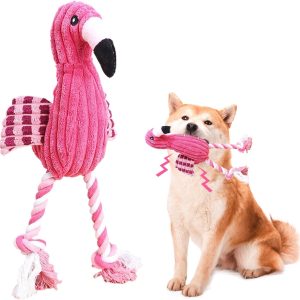 Squeaky Dog Toys for Small Medium Dogs,Flamingo Shaped Plush Dog Toys for Boredom,Soft Interactive Dog Puzzle Toys for Puppy,Pet Chew Toy Gift for Dog Cat Teeth Cleaning,Playing,Chewing,Stress Relief