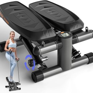 Steppers for Exercise, Advanced Mini Stepper with Resistance Bands, Hydraulic Stepper Machine with LCD Monitor, Portable Home Exercise Equipment for Full Body Workout