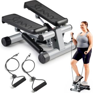 Sunny Health & Fitness Mini Stepper for Exercise Low-Impact Stair Step Cardio Equipment with Resistance Bands, Digital Monitor, Optional Twist Motion Stepper