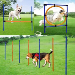 TEHONGMAI Dog Agility Equipments, Obstacle Courses Training Starter Kit 28 Piece, Pet Outdoor Games for Backyard Includes Jumping Ring, High Jumps, Slalom Poles with Carrying Case