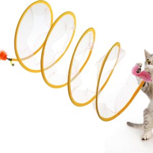 TIESOME Foldable Cat Tube Tunnel for Indoor Cats, Kittens Cat Tunnel with Feather Mice Spring Cat Interactive Toy Cat Donut Tunnel for Kitten Cat and Small Pet