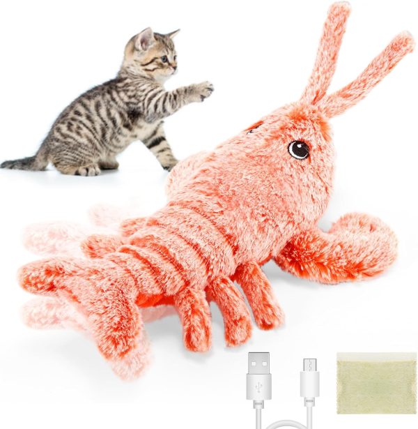 TIMIOTC Interactive Cat Toy Lobster Dog Toy, Electric Low Noise Flopping Lobster Toy for Cats and Small Dogs, USB Rechargeable Cat Toy with Catnip Packet Auto Moving Cat Toy for Indoor Cats