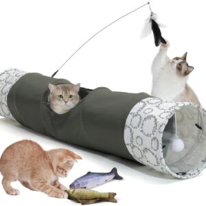 TSEB4TEP Cat Tunnel, Cat Tunnels for Indoor Cats, Cat Tunnel Tube Toys 2 Way Collapsible,Cat Play Tunnel Toys Set for Cats with 1 Play Ball for Cats, Puppy, Kitty, Kitten, Rabbit,Diameter 9.8"*51"