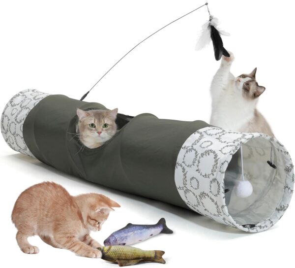 TSEB4TEP Cat Tunnel, Cat Tunnels for Indoor Cats, Cat Tunnel Tube Toys 2 Way Collapsible,Cat Play Tunnel Toys Set for Cats with 1 Play Ball for Cats, Puppy, Kitty, Kitten, Rabbit,Diameter 9.8"*51"