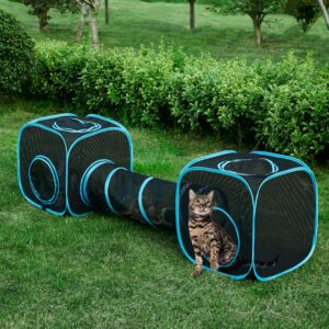 Tempcore Outdoor Cat Enclosures Portable, Cat Tent Outdoor House for Indoor Cats, Kitty and Small Animals, Outdoor Cat Playpen Within Storage Bag, 2 Cube and Cat Tunnel