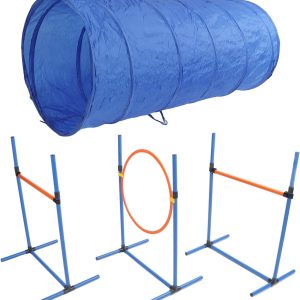 Topyond Dog Agility Training Equipment Collapsible Tunnel Jump Ring Poles for Outdoor Fun and Exercise ABS Polyester Fiber Kit for Puppy and Adult Dogs