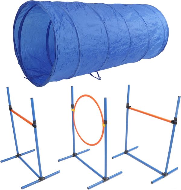 Topyond Dog Agility Training Equipment Collapsible Tunnel Jump Ring Poles for Outdoor Fun and Exercise ABS Polyester Fiber Kit for Puppy and Adult Dogs