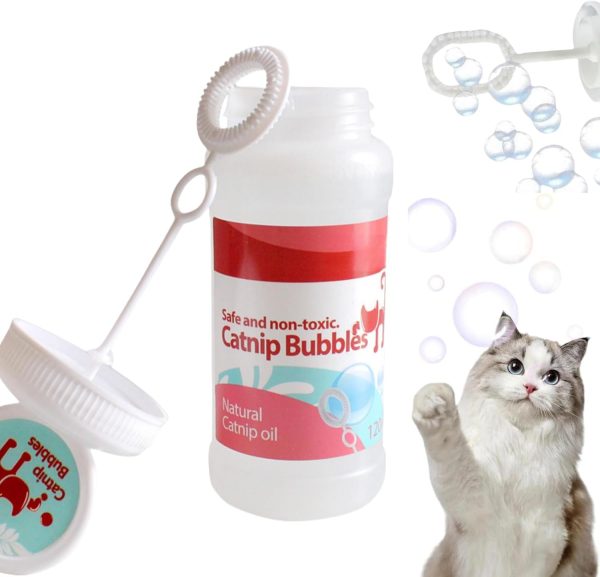 Ujoogbu 120ml Catnip Bubbles for Cats,Catnip Fun Bubbles,Catnip Bubble Toys,Catnip Bubble Solution,Catnip Scent Bubbles,Catnip Bubbles,Interactive Cat Toy,Cat Nip Bubbles for Indoor & Outdoor Cats