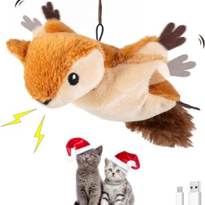 Vealind Automatic Squirrel Cat Toys for Indoor Cats Rechargebale Flapping Bird Kitten Toys Vivid Chirping Interactive Rechargeable Cat Toy with Catnip Realistic Hanging Kitty Toys