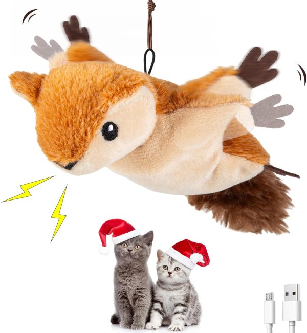 Vealind Automatic Squirrel Cat Toys for Indoor Cats Rechargebale Flapping Bird Kitten Toys Vivid Chirping Interactive Rechargeable Cat Toy with Catnip Realistic Hanging Kitty Toys