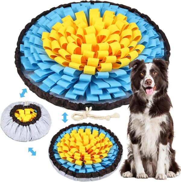 Vivifying Snuffle Mat for Dogs, Adjustable Sniff Mat for Slow Eating and Keep Busy, Interactive Dog Enrichment Toys for Dogs for Mental Stimulation (Yellow&Blue)