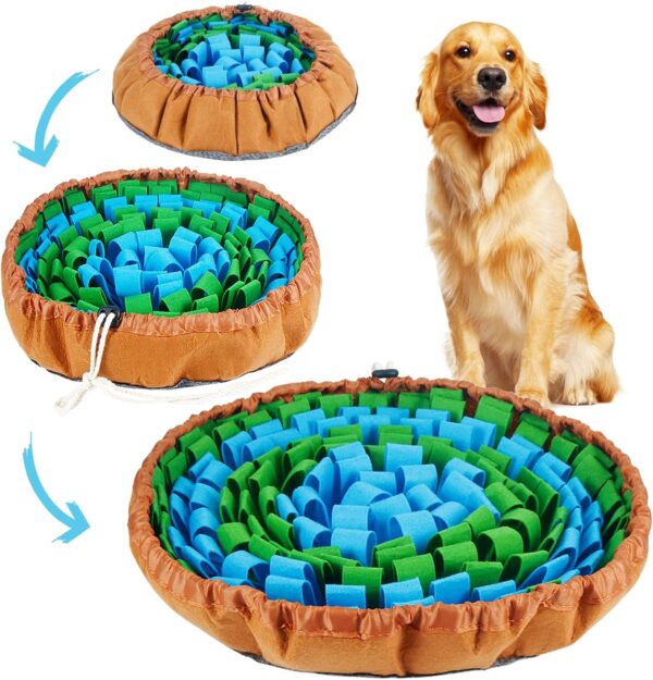 Vivifying Snuffle Mat for Dogs, Interactive Sniff Mat for Slow Eating and Keep Busy, Adjustable Dog Enrichment Toys Encourages Foraging Skills and Mental Stimulation (Blue Green)