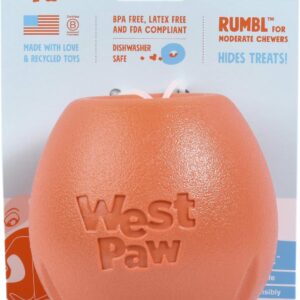 WEST PAW Zogoflex Rumbl Treat-Dispensing Dog Toy –– Dog Enrichment Toy – Dog Toy for Moderate Chewers, Fetch, Catch – Holds Kibble, Treats (Melon, Large)