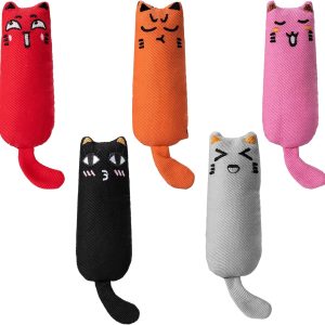 WIFUN Catnip Toys for Cats, 5 Pack Cat Chewing Pillow Toys, Catnip Teeth Cleaning Toys for Kick Bite and Indoor Interactive, Multi-colored