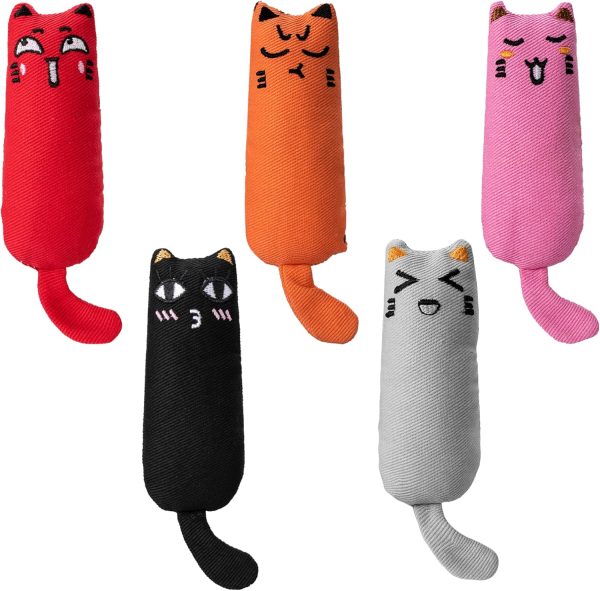 WIFUN Catnip Toys for Cats, 5 Pack Cat Chewing Pillow Toys, Catnip Teeth Cleaning Toys for Kick Bite and Indoor Interactive, Multi-colored