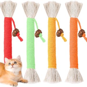 WNV 4 Pcs Cat Chew Sticks, Kitten Teething Toys for Cat Teeth Cleaning, Rope Cat Chew Toy Catnip Toys for Indoor Cats Kitten, Stress Release Cotton Rope Cat Toy