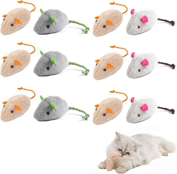 WPCSM 12 Pcs Cat Mouse Toy, Catnip Toys, Cat Toys for Indoor Cats, Cats Adult Cat Mouse Toys Catnip Kitten Toys, Teeth Cleaning Toys Soft Playing Chewing Plush Toy for Stress Release（Random Color）