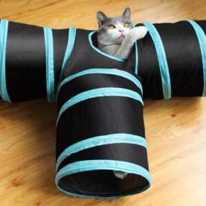 Webeasy Cat Tunnel 3-Ways Collapsible Cat Toy Tunnel Tube 25 cm high Cat Interactive Toy for Indoor Cats Extended Game Tunnel for Cats, Puppies, Kittens, Rabbits, Dogs(Light Blue)