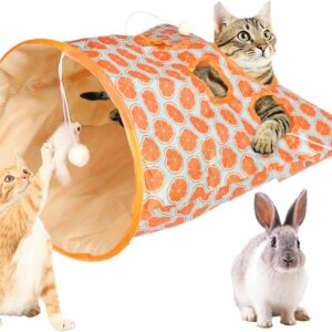 Winnsell Cat Tunnels for Indoor Cats, Cat Tunnel Bag with Plush Ball Collapsible Interactive Cat Tunnel Bed Rabbit Tunnel Pet Cat Play Tunnel Toy Crinkle Paper Cat Drill Bag Toys for Pet Signs