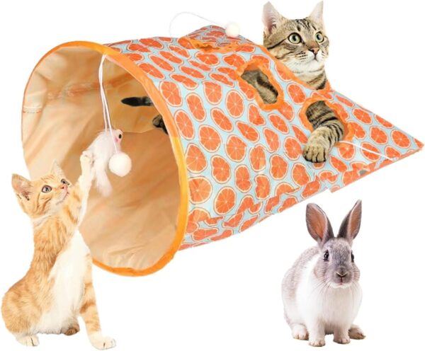 Winnsell Cat Tunnels for Indoor Cats, Cat Tunnel Bag with Plush Ball Collapsible Interactive Cat Tunnel Bed Rabbit Tunnel Pet Cat Play Tunnel Toy Crinkle Paper Cat Drill Bag Toys for Pet Signs