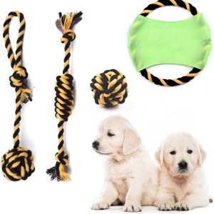 YEZIDE 4pcs Rope Chew Toys for Dogs Strong Rope Ball Tug Teeth Cleanning Stimulation Training Accessories for Pet Halloween