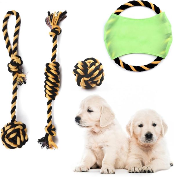 YEZIDE 4pcs Rope Chew Toys for Dogs Strong Rope Ball Tug Teeth Cleanning Stimulation Training Accessories for Pet Halloween