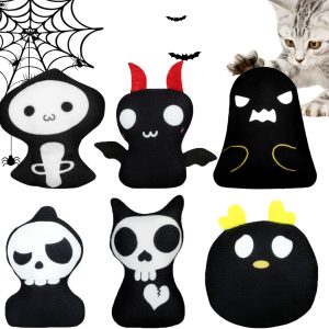 YHomU Cat Catnip Toys Horrible Halloween Ghost Cat Chew Toy Bite Resistant Catnip Toys Set of 6 Ghost Monster 2-Sided Catnip Filled Teething Chew Toys Pet Gift for Kitten Cats