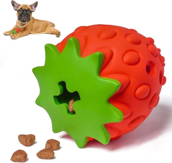 YOUMI Dog Chew Toys, Durable Puppy Feeder Toys for IQ Training & Mental Enrichment, Nontoxic Bite Resistant Dog Interactive Toy, Natural Rubber (Strawberry)