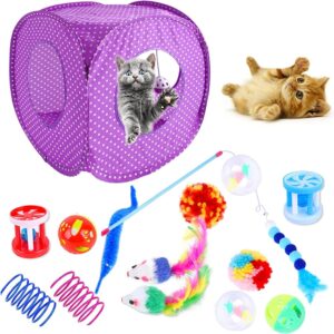 YUDANSI Cat Toys Interactive for Indoor Cats Tunnel Toys Set - 15 pcs Present Kitten Toy,Tent Tunnel Cat christmas cat toys,Stocking novelty cat gift Feather Wand Ball Mice Toy for Cat Puppy Kitty