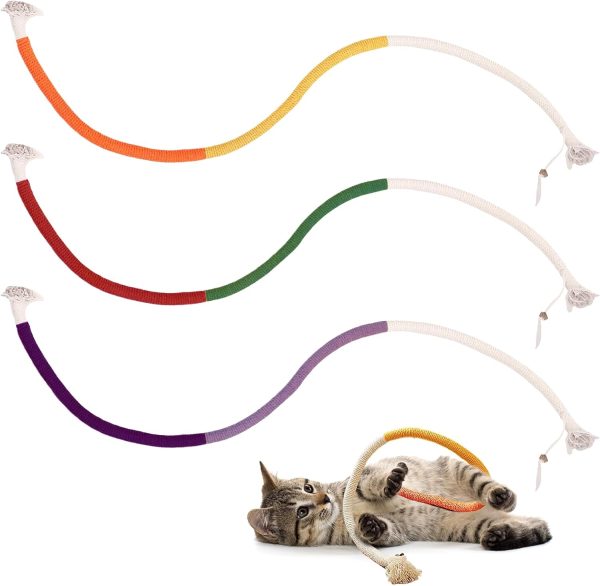 YYCLIPY 3Pcs Catnip Toy Bite Rope Cat Chew Toys Kitten Teething Chew Toy Rope Natural Noiseless Cotton Rope Toy for Cats Gift Kitten Stress Release Relieve Boredom Teeth Cleaning 70cm