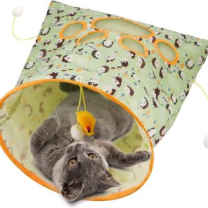 Yuhtech Cat Tunnel Bag, Funny Cat Play Tunnel, Cat Tunnel Set with Plush Mouse Kitten Toy, Scratch Resistant, Interactive, Portable, for Kittens