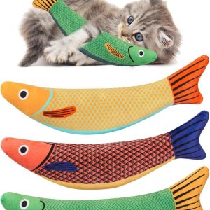 ZEACCT 3 Pieces Catnip Fish Toys for Cat, Cat Fish Pillow, Cat Chewing Fish Toys, Plush Cartoon Kitten Teething Interactive Toy, Catnip Fish Toys for Cats Interactive, for Cat, Puppy, Dog